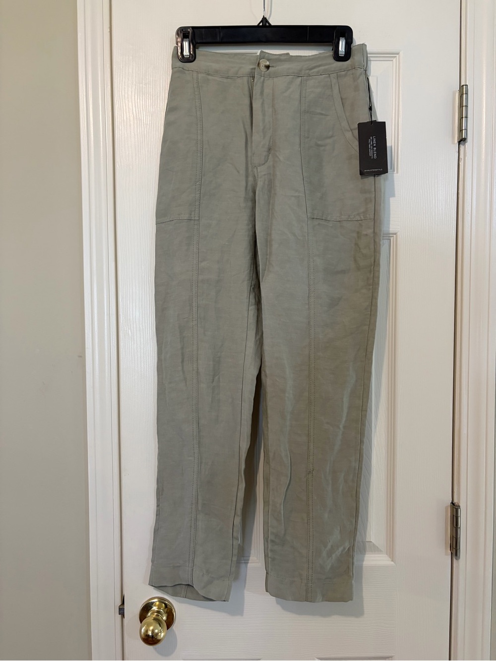 H By Halston Green Linen Blend Straight Leg High Rise Pants New Size XS Elastic